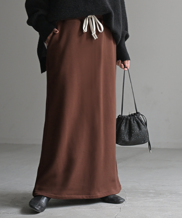 スカート 選べる 丈 裏地 裏毛 裏シャギー ロング 綿100 Aライン レディース ロングスカート ボトムス ボトム スウェット ストレッチ マキシ マキシスカート | HUG.U | 02