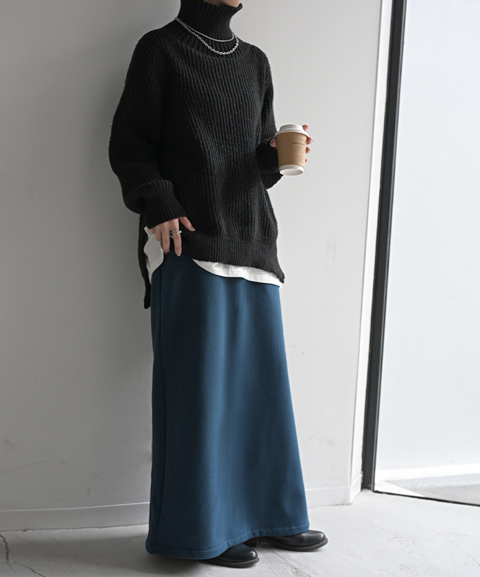 スカート 選べる 丈 裏地 裏毛 裏シャギー ロング 綿100 Aライン レディース ロングスカート ボトムス ボトム スウェット ストレッチ マキシ マキシスカート | HUG.U | 03