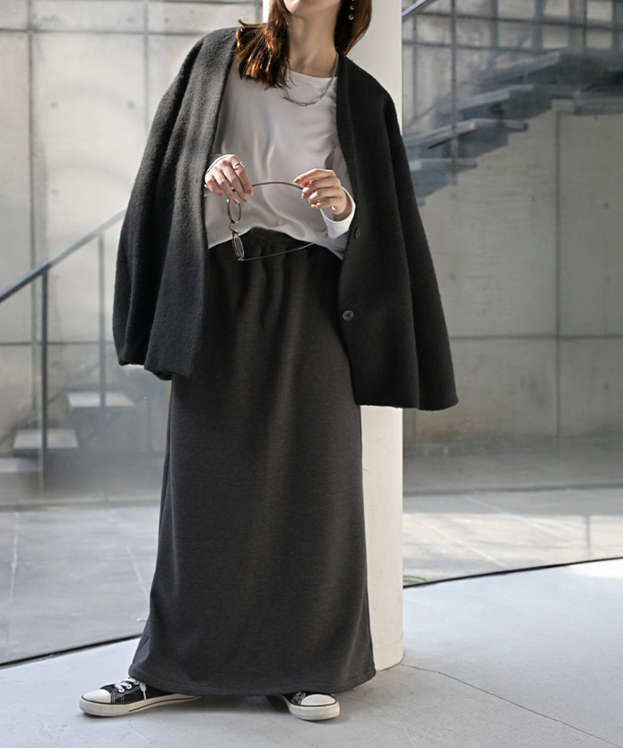 スカート 選べる 丈 裏地 裏毛 裏シャギー ロング 綿100 Aライン レディース ロングスカート ボトムス ボトム スウェット ストレッチ マキシ マキシスカート | HUG.U | 04