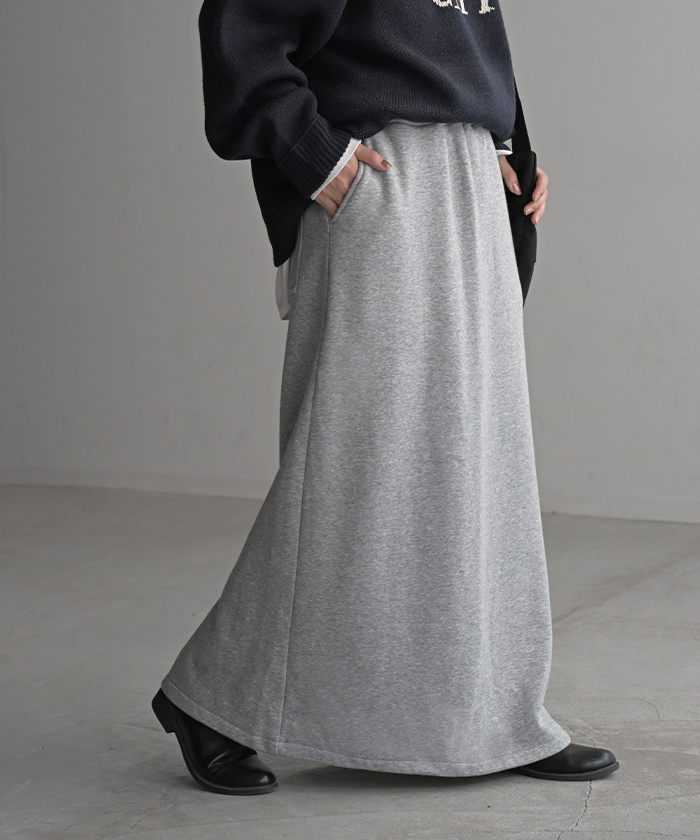 スカート 選べる 丈 裏地 裏毛 裏シャギー ロング 綿100 Aライン レディース ロングスカート ボトムス ボトム スウェット ストレッチ マキシ マキシスカート | HUG.U | 01