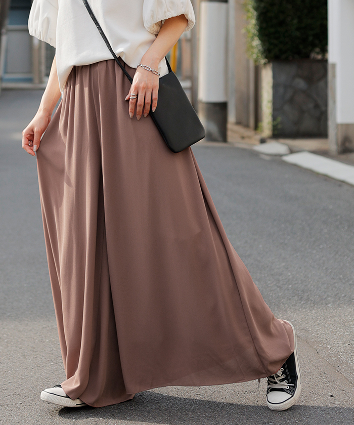 パンツ ワイド 選べる 2丈 シフォン ワイドパンツ レディース ロング ロングパンツ 体型カバー ボトムス ボトム フレア ストレート ズボン ゆったり ゴム | HUG.U | 02