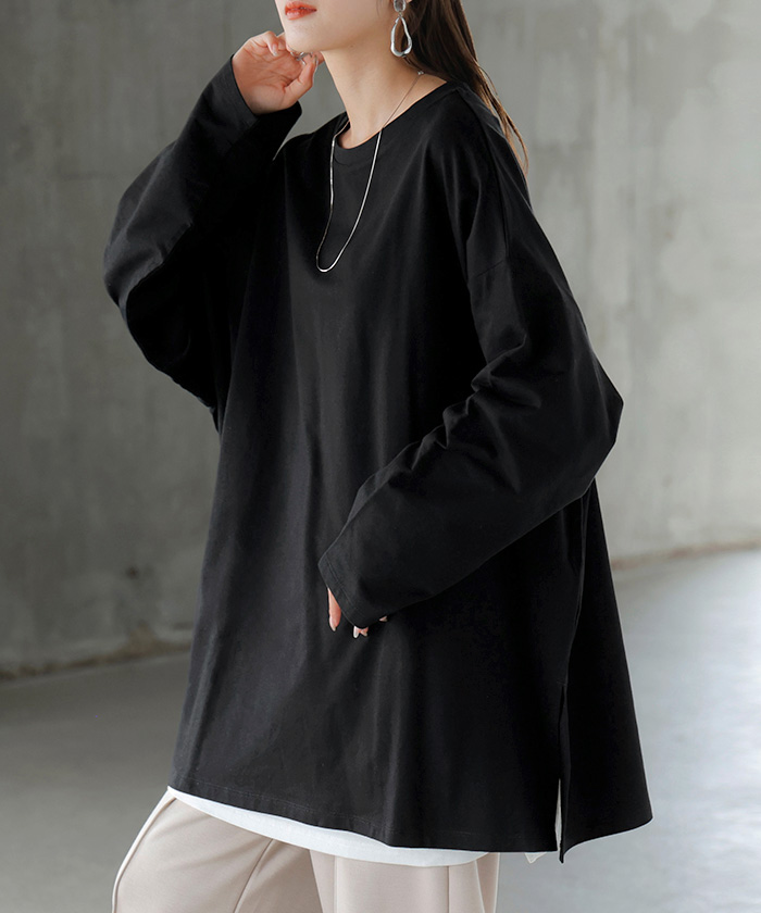 ロンT 選べる ネック 綿100％ レディース トップス 長袖 Tシャツ ロング ストレッチ カットソー ジャージー | HUG.U | 07