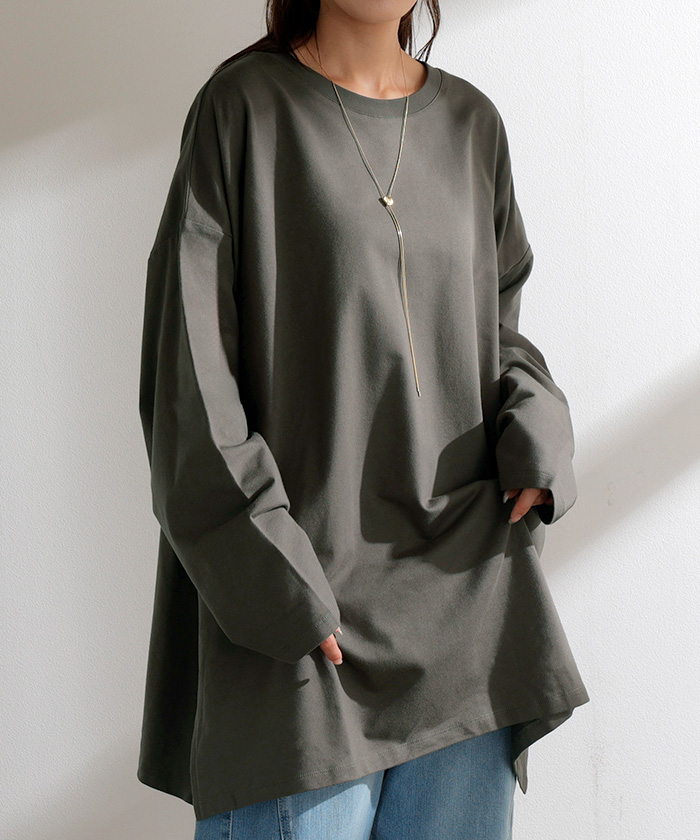 ロンT 選べる ネック 綿100％ レディース トップス 長袖 Tシャツ ロング ストレッチ カットソー ジャージー | HUG.U | 05