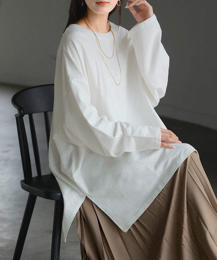 ロンT 選べる ネック 綿100％ レディース トップス 長袖 Tシャツ ロング ストレッチ カットソー ジャージー | HUG.U | 01