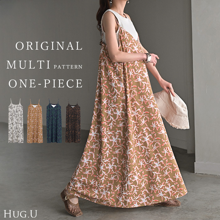 HUG.U ワンピース 柄 ロング ワンピ キャミワンピ レディース