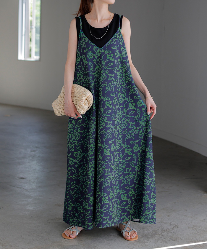 関税送料込【MACDUGGAL】ロングワンピース キャミ 花柄 ネイビー ワンピース キャミワンピース 花柄[品番：HHHW0001981]｜HUG.U