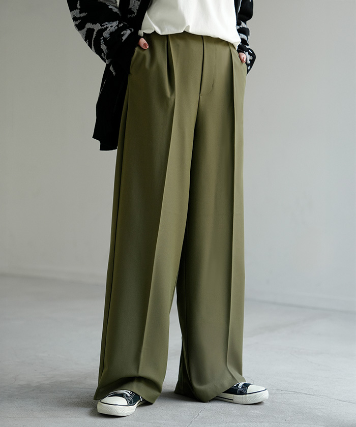 パンツ テーパード ワイド 選べる 2形 丈 レディース ロング ロングパンツ テーパードパンツ ワイドパンツ ボトムス ボトム ズボン ストレッチ シワになりにくい | HUG.U | 01