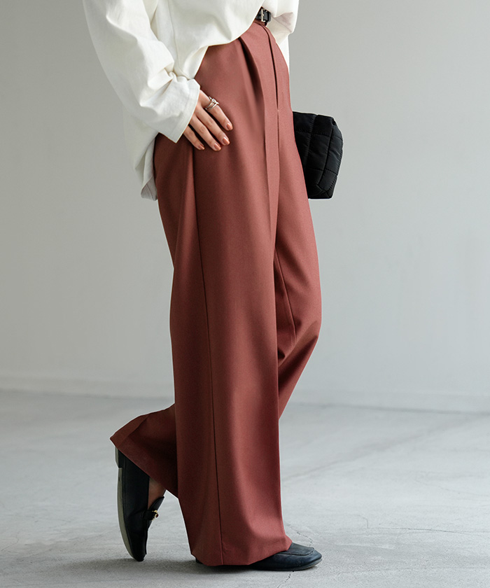 パンツ テーパード ワイド 選べる 2形 丈 レディース ロング ロングパンツ テーパードパンツ ワイドパンツ ボトムス ボトム ズボン ストレッチ シワになりにくい | HUG.U | 08