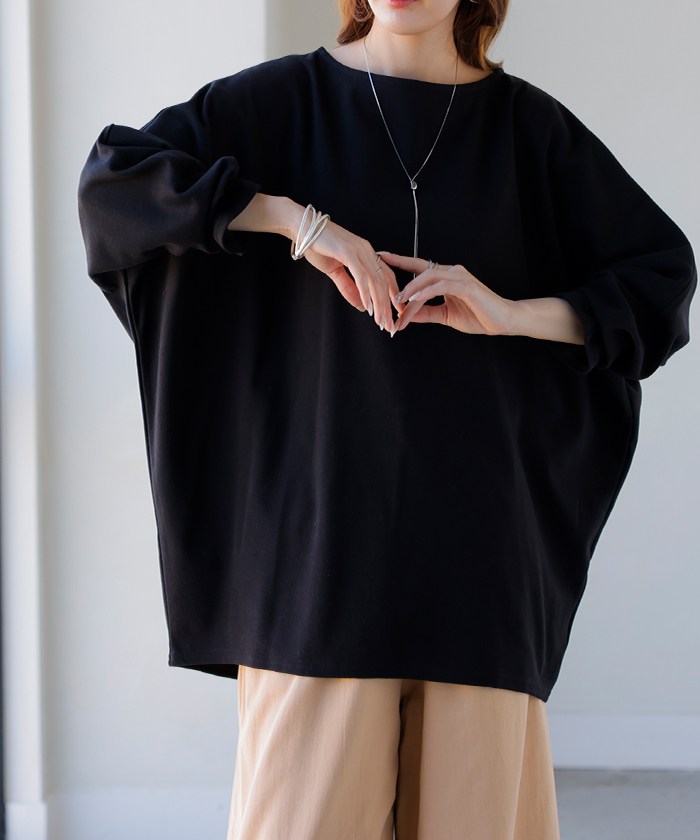 トップス ドルマン レディース ロンT 長袖 Tシャツ ポンチ カットソー 汚れ 防汚加工 ロング ティーシャツ チュニック ビッグ プラスサイズ | HUG.U | 08
