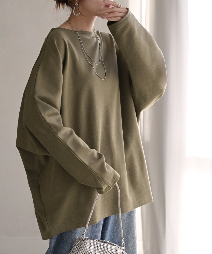 トップス ドルマン レディース ロンT 長袖 Tシャツ ポンチ カットソー 汚れ 防汚加工 ロング ティーシャツ チュニック ビッグ プラスサイズ | HUG.U | 05