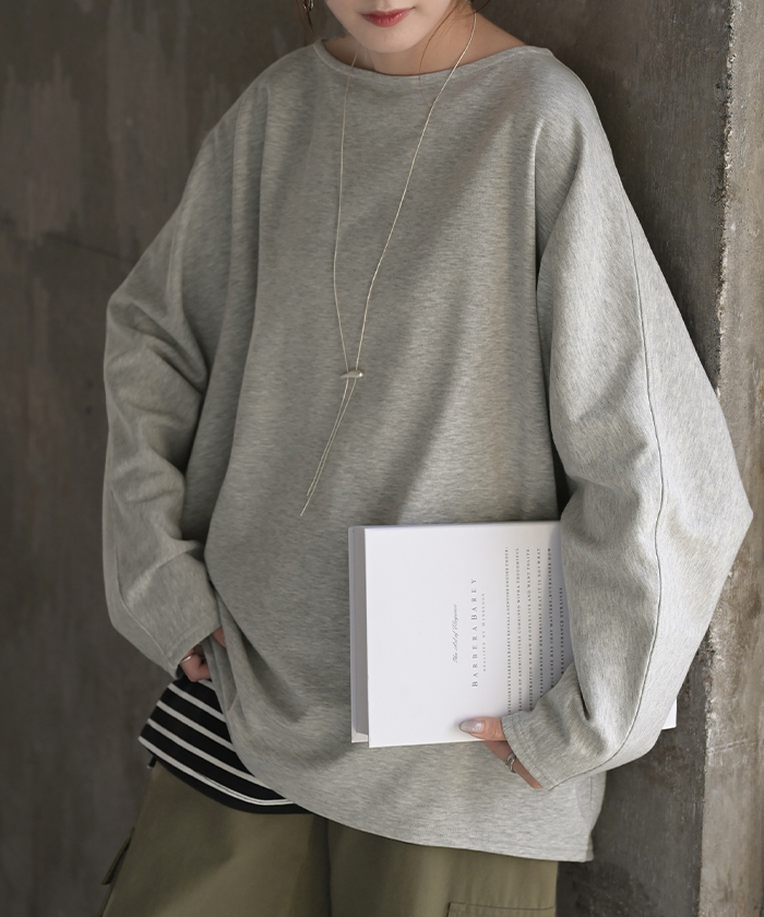 トップス ドルマン レディース ロンT 長袖 Tシャツ ポンチ カットソー 汚れ 防汚加工 ロング ティーシャツ チュニック ビッグ プラスサイズ | HUG.U | 03