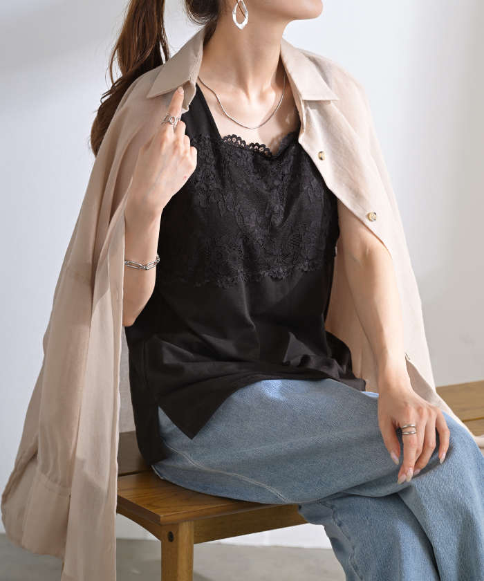 タンクトップ 花柄 レース ブラトップ トップス カップ付き タンク レディース レイヤード インナー ノンワイヤー | HUG.U | 02