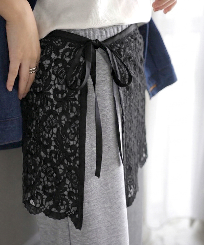 付け裾 レース レディース レイヤード つけ裾 お尻が隠れる ケミカルレース つけすそ 重ね着 スカラップ 刺繍 花柄 フラワー 透け感 腰回りカバー ウエストゴム | HUG.U | 02