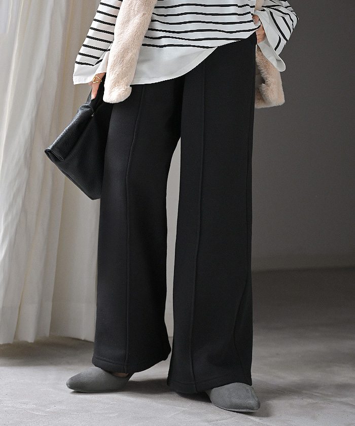 パンツ 特暖 裏シャギー ストレート ロング レディース ボトムス 選べる 2丈 ワイド ボトム 裏起毛パンツ ハイウエスト ズボン ずぼん | HUG.U | 03