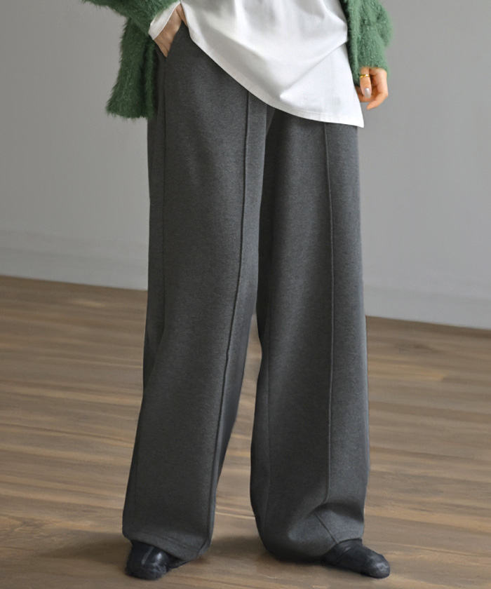 パンツ 特暖 裏シャギー ストレート ロング レディース ボトムス 選べる 2丈 ワイド ボトム 裏起毛パンツ ハイウエスト ズボン ずぼん | HUG.U | 02