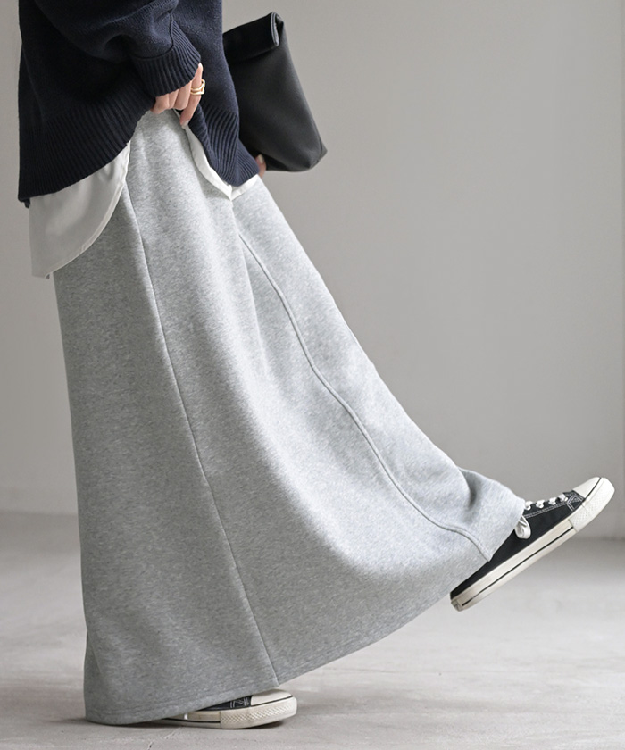 スカート 特暖 ロング 裏シャギー ストレート 刺繍 レディース ロングスカート ボトムス ボトム 裏起毛スカート マキシ マキシスカート | HUG.U | 01