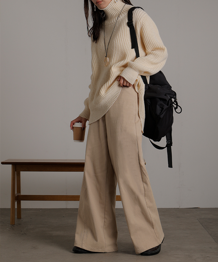 パンツ ワイド レディース 選べる 丈 バギー ワイドパンツ 綿 混 ロング ロングパンツ チノパン 体型カバー ボトムス ボトム ストレート ズボン ゆったり | HUG.U | 05