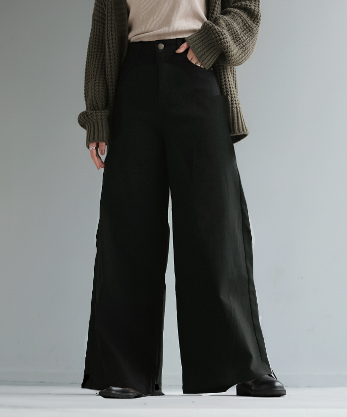 パンツ ワイド レディース 選べる 丈 バギー ワイドパンツ 綿 混 ロング ロングパンツ チノパン 体型カバー ボトムス ボトム ストレート ズボン ゆったり | HUG.U | 06