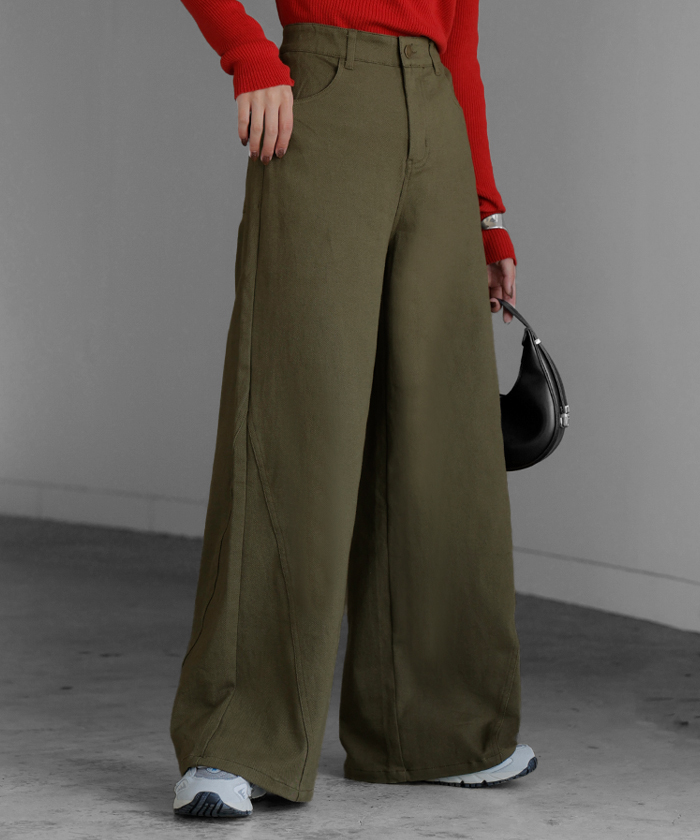 パンツ ワイド レディース 選べる 丈 バギー ワイドパンツ 綿 混 ロング ロングパンツ チノパン 体型カバー ボトムス ボトム ストレート ズボン ゆったり | HUG.U | 03