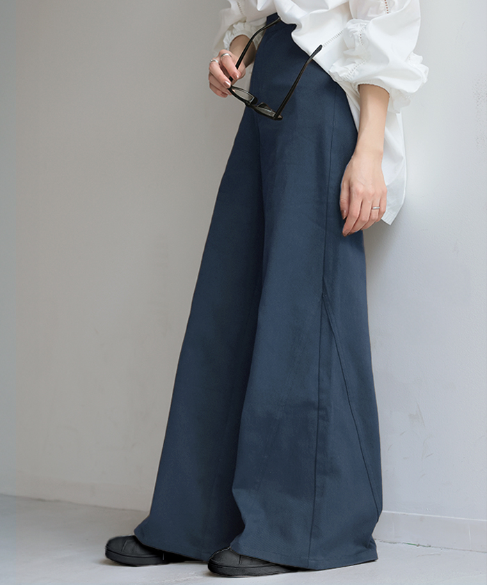 パンツ ワイド レディース 選べる 丈 バギー ワイドパンツ 綿 混 ロング ロングパンツ チノパン 体型カバー ボトムス ボトム ストレート ズボン ゆったり | HUG.U | 04