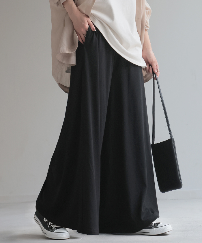 パンツ 腹巻付き ワイド レディース ワイドパンツ ロング ロングパンツ 体型カバー ボトムス ボトム ウエストゴム ストレート ズボン ゆったり ハイウエスト | HUG.U | 04