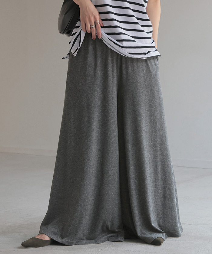 パンツ 腹巻付き ワイド レディース ワイドパンツ ロング ロングパンツ 体型カバー ボトムス ボトム ウエストゴム ストレート ズボン ゆったり ハイウエスト | HUG.U | 03