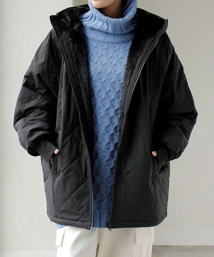 アウター 中綿 キルティング 撥水 裏 ファー レディース ロング ロングコート パーカー ジャケット ブルゾン オーバー コート ミリタリー | HUG.U | 04