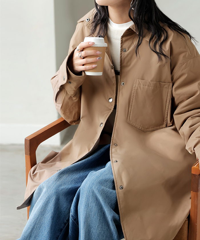 アウター ジャケット 中綿 撥水 レディース トップス シャツジャケット コート ブルゾン オーバー ミリタリー あったか あったかアウター 軽量 羽織 保温 | HUG.U | 02