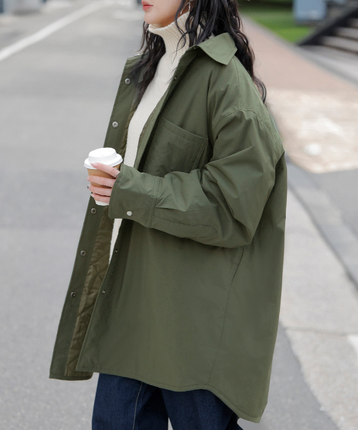 アウター ジャケット 中綿 撥水 レディース トップス シャツジャケット コート ブルゾン オーバー ミリタリー あったか あったかアウター 軽量 羽織 保温 | HUG.U | 01