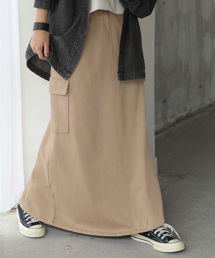 スカート スウェット ロング カーゴ Aライン レディース ロングスカート ウエストゴム ボトムス | HUG.U | 02