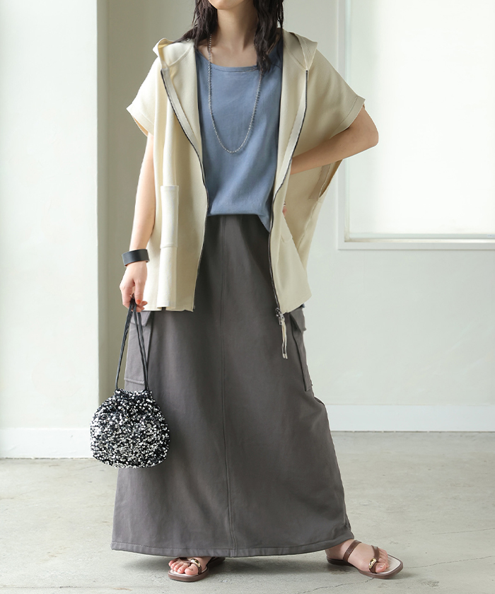 スカート スウェット ロング カーゴ Aライン レディース ロングスカート ウエストゴム ボトムス | HUG.U | 04