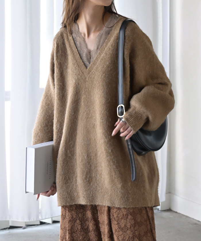 HUG.U（ハグユー） ニット Vネック モヘアタッチ レディース トップス