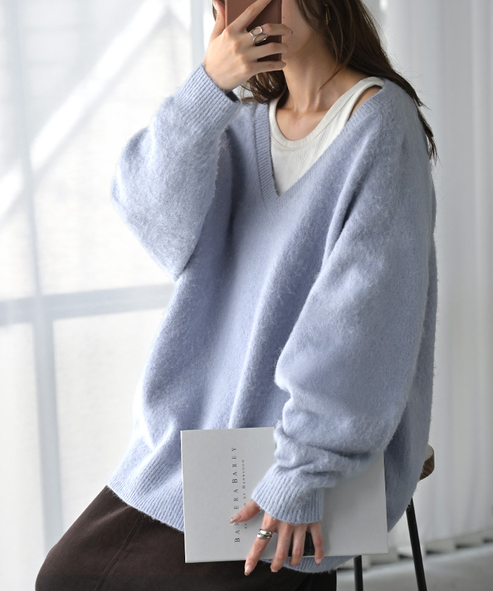 HUG.U（ハグユー） ニット Vネック モヘアタッチ レディース トップス