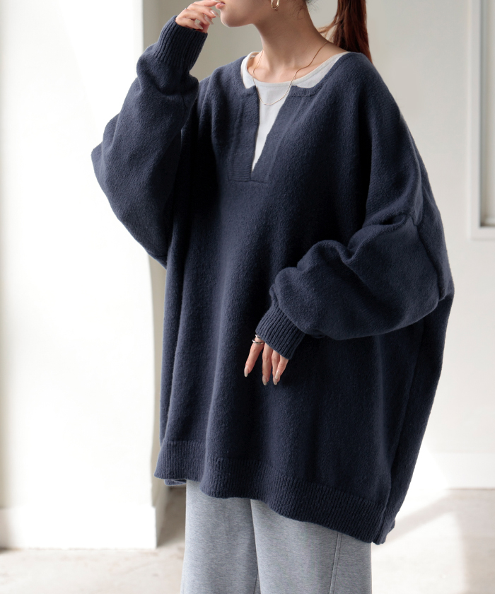 HUG.U ニット キーネック レディース トップス セーター オーバー