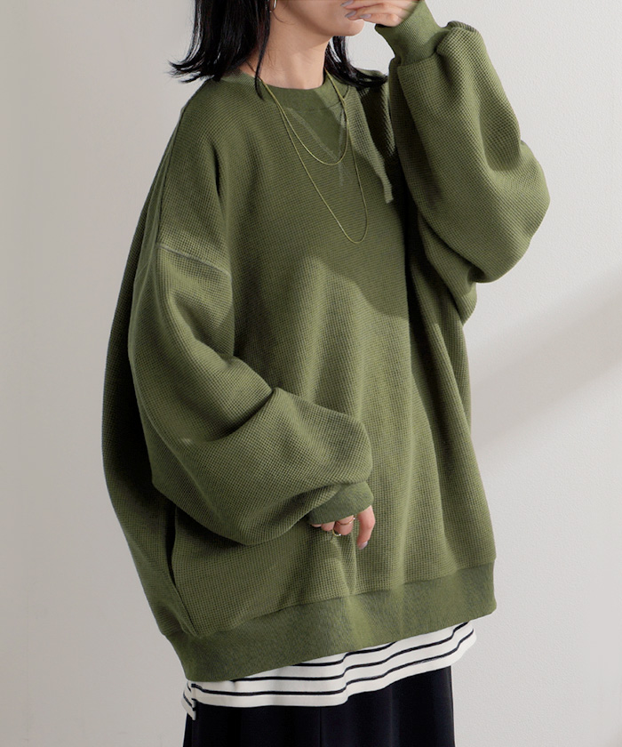 HUG.U（ハグユー） スウェット ワッフル プルオーバー レディース