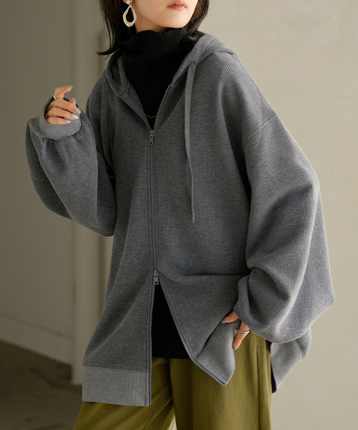 HUG.U（ハグユー） パーカー スウェット ワッフル ダブルジップ