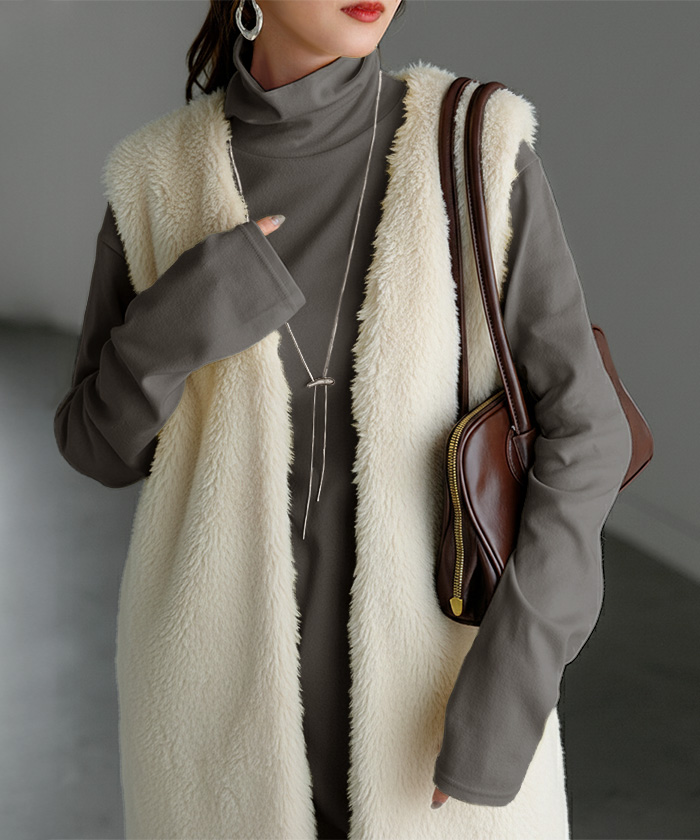 インナー 防汚加工 レディース ロンT トップス ロング 長袖 Tシャツ カットソー ティーシャツ Vネック クルーネック ハイネック 長い レイヤード カラバリ | HUG.U | 06