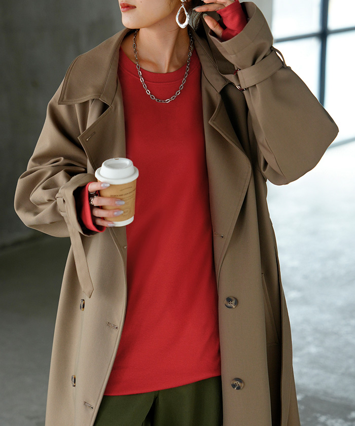 インナー 防汚加工 レディース ロンT トップス ロング 長袖 Tシャツ カットソー ティーシャツ Vネック クルーネック ハイネック 長い レイヤード カラバリ | HUG.U | 02