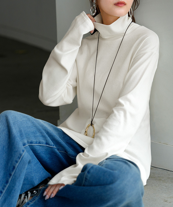 インナー 防汚加工 レディース ロンT トップス ロング 長袖 Tシャツ カットソー ティーシャツ Vネック クルーネック ハイネック 長い レイヤード カラバリ | HUG.U | 01