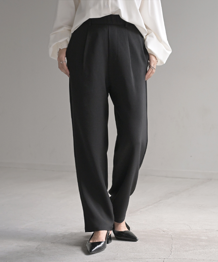 パンツ イージーケア ウール ライク ワイド テーパード タックパンツ レディース タック ワイドパンツ ストレッチ ロング ロングパンツ 体型カバー | HUG.U | 04