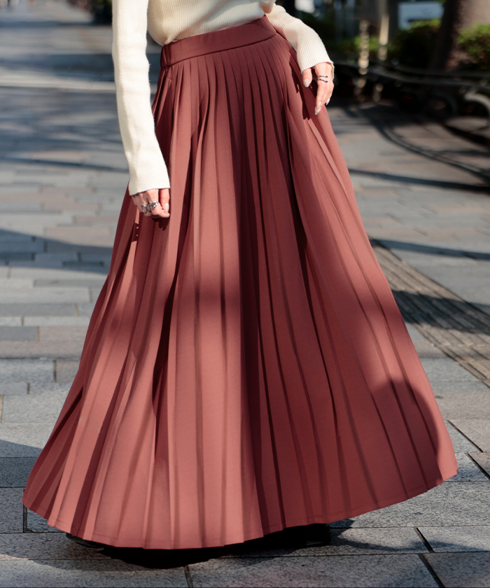 イエナ 24SS ラミープリーツスカート フレア ロング 38 ブラウン IENA - イエナ 24SS ラミープリーツスカート フレア ロング 38
