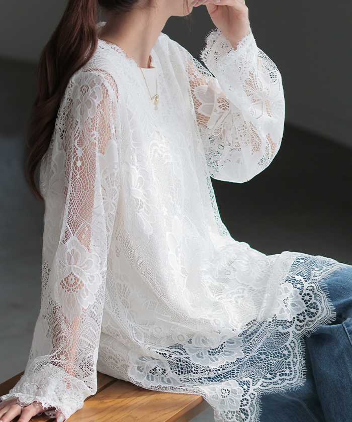 【新品】シーマリー 裾レースシアー長袖カットソー 楽天市場】裾レース 裾 重ね着風 トップス レースインナー Tシャツ