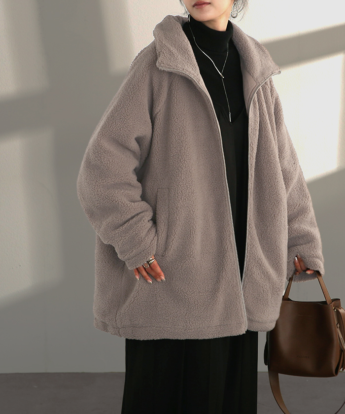 コート ボア 中綿 ドルマンスリーブ アウター レディース ボアアウター 中綿アウター 中綿コートドルマン | HUG.U | 01