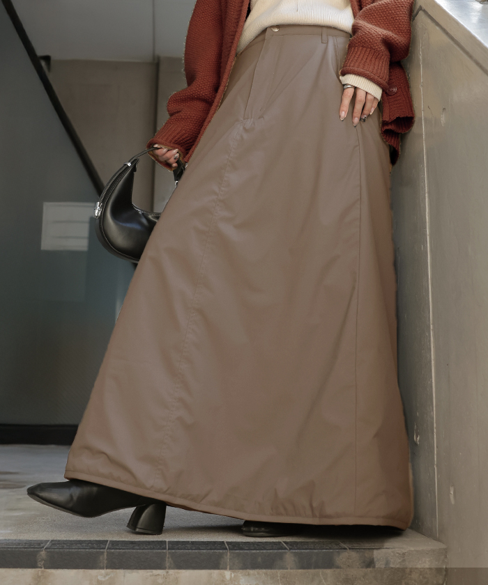 スカート 裏起毛 中綿 撥水 選べる2丈 ロング あったか 裏シャギー Aライン レディース ロングスカート ボトムス ボトム フレア フレアスカート マキシ | HUG.U | 01