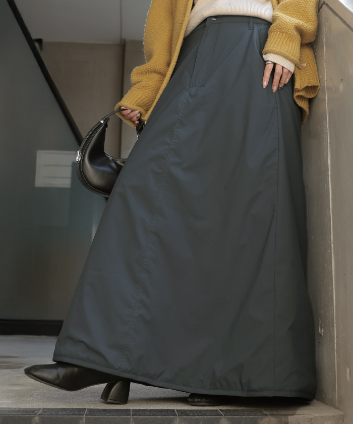 スカート 裏起毛 中綿 撥水 選べる2丈 ロング あったか 裏シャギー Aライン レディース ロングスカート ボトムス ボトム フレア フレアスカート マキシ | HUG.U | 03