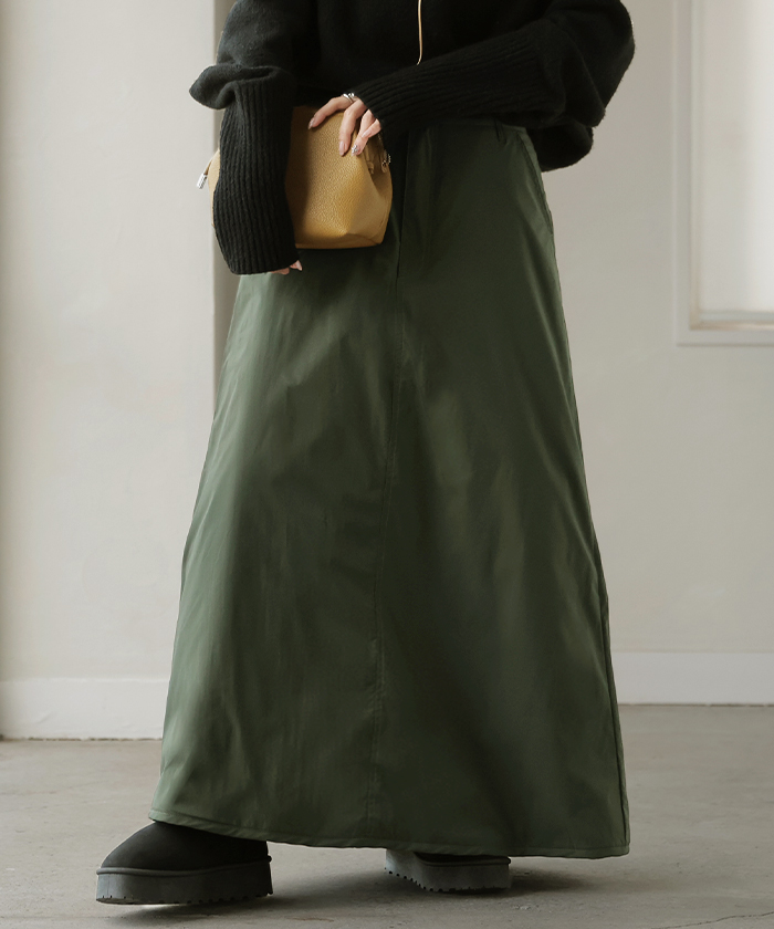 スカート 裏起毛 中綿 撥水 選べる2丈 ロング あったか 裏シャギー Aライン レディース ロングスカート ボトムス ボトム フレア フレアスカート マキシ | HUG.U | 02