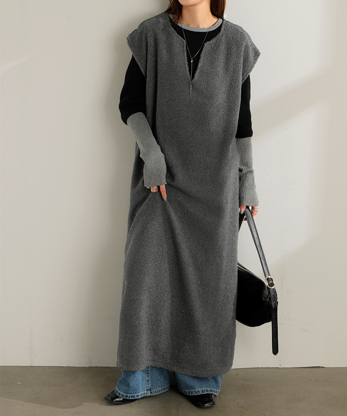 HUG.U（ハグユー） ワンピース ボア 選べる 2丈 レディース Vネック