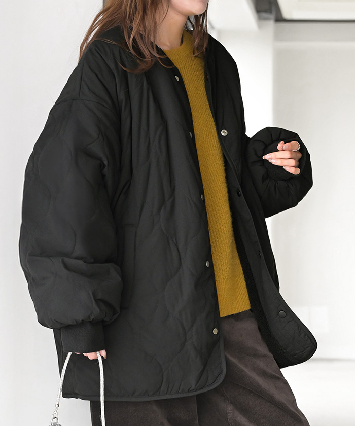 アウター リバーシブル ボア キルティング レディース コート ロング 中綿 撥水 ロングコート ボアジャケット ジャケット ブルゾン | HUG.U | 04