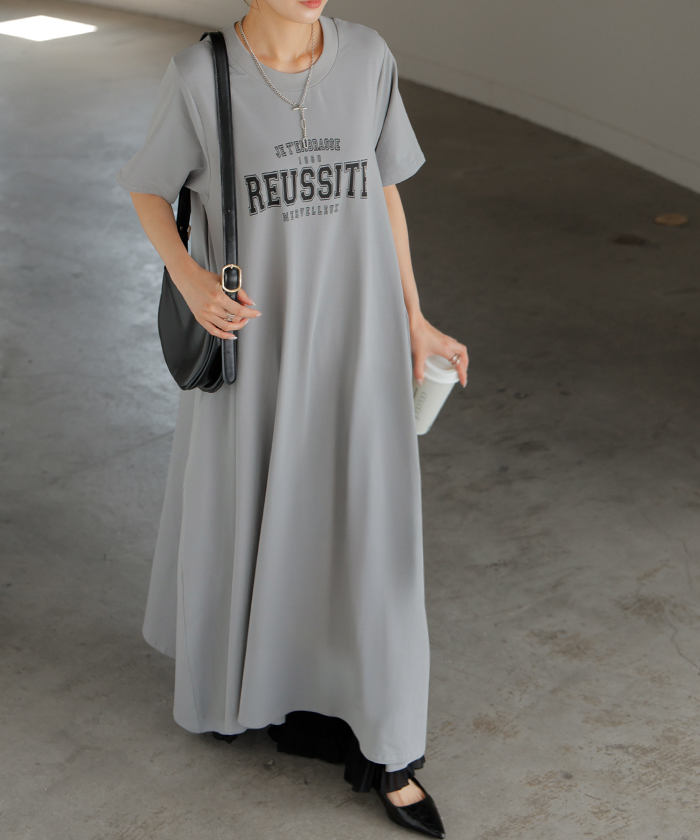 ワンピース ロゴ 汗染み 防止 UV 接触冷感 ロング Tシャツ ワンピ レディース 汗ジミ防止 ロングワンピース Aライン マキシ マキシワンピース ワンピ | HUG.U | 04