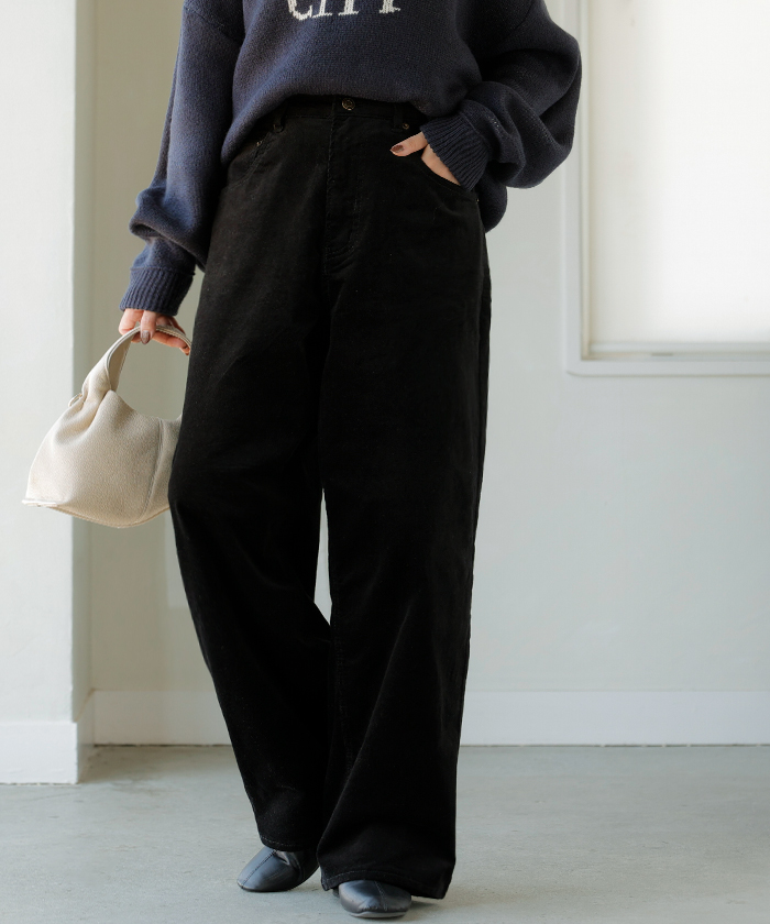 パンツ コーデュロイ ワイド 選べる 2丈 レディース ワイドパンツ 綿 混 ロング ロングパンツ ウエストゴム 体型カバー ボトムス | HUG.U | 04